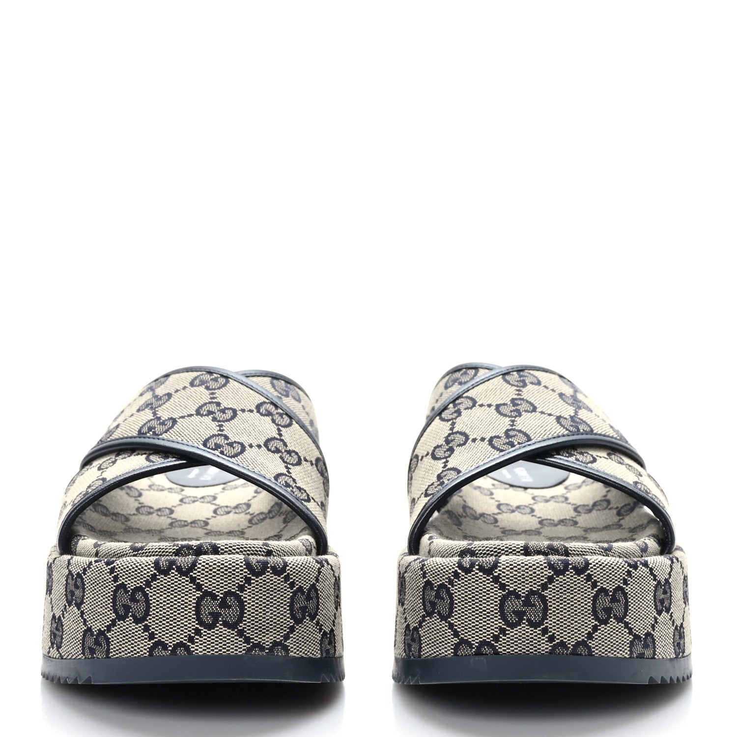 Gucci Monogram Criss Cross Platform Slide Sandals 36.5 Beige Blue 2 of 8