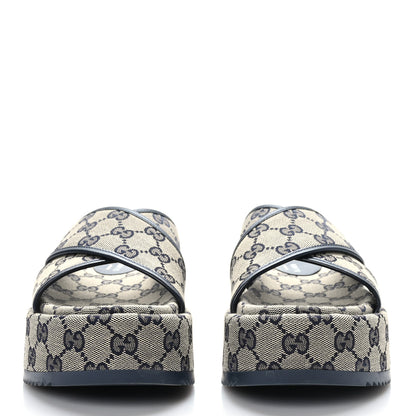Gucci Monogram Criss Cross Platform Slide Sandals 36.5 Beige Blue 2 of 8