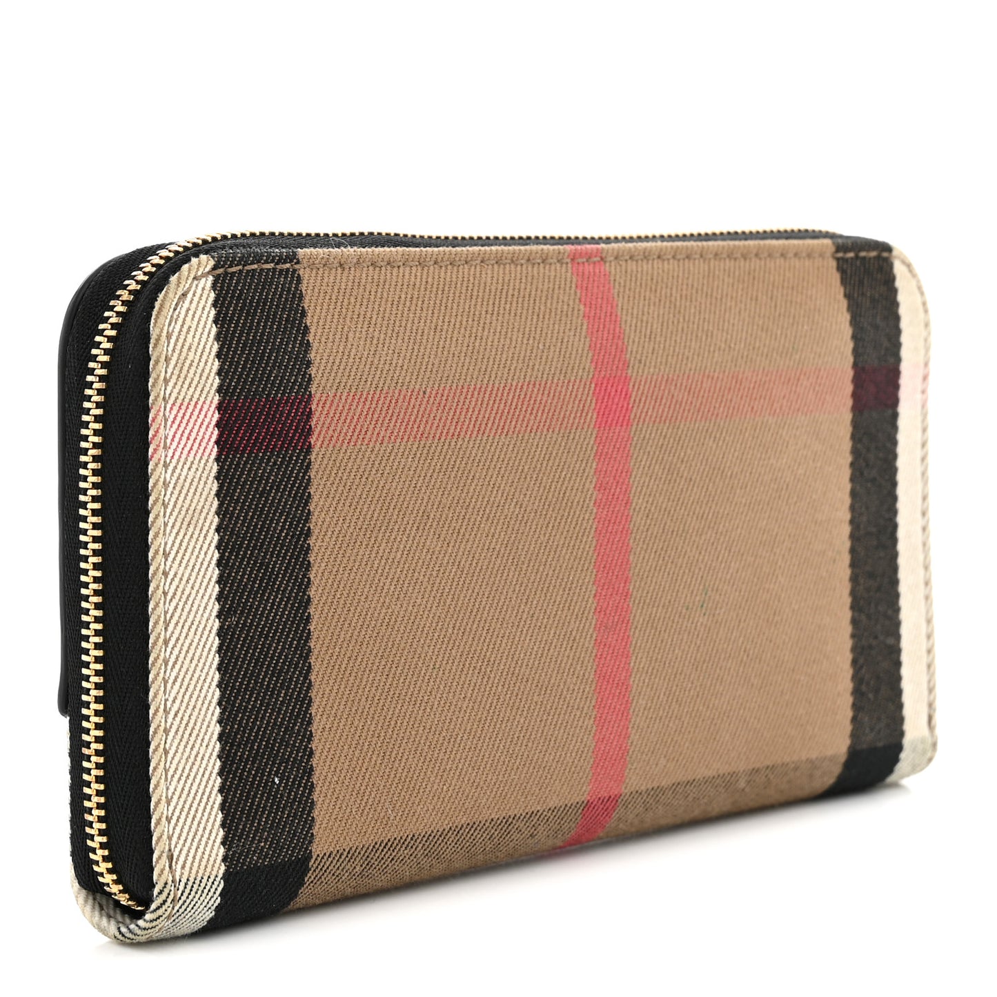 Grainy Calfskin House Check Elmore Zip Around Wallet Black