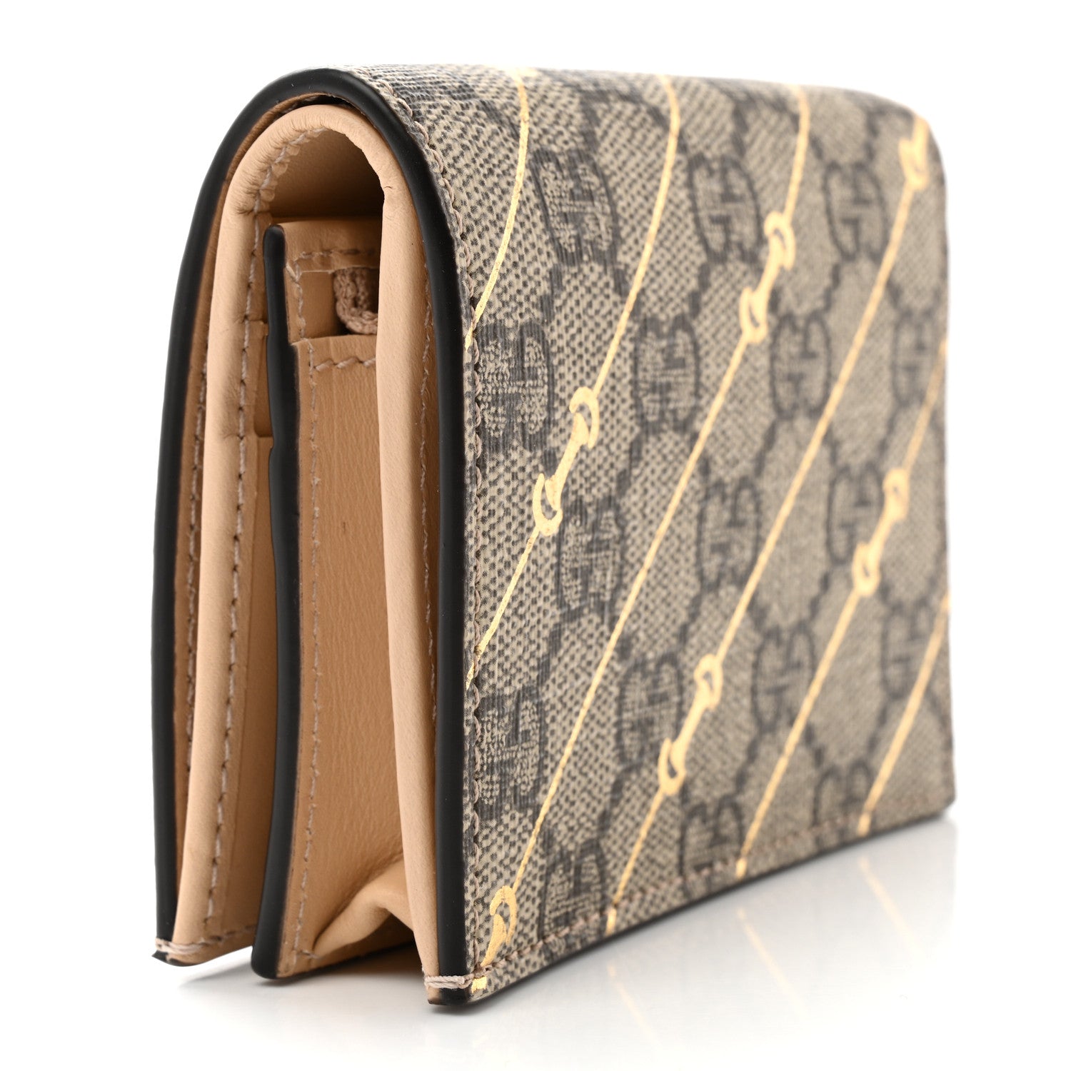 Gucci GG Supreme Monogram Calfskin Horsebit Print Card Case Beige Ebony Light Pink 3 of 8