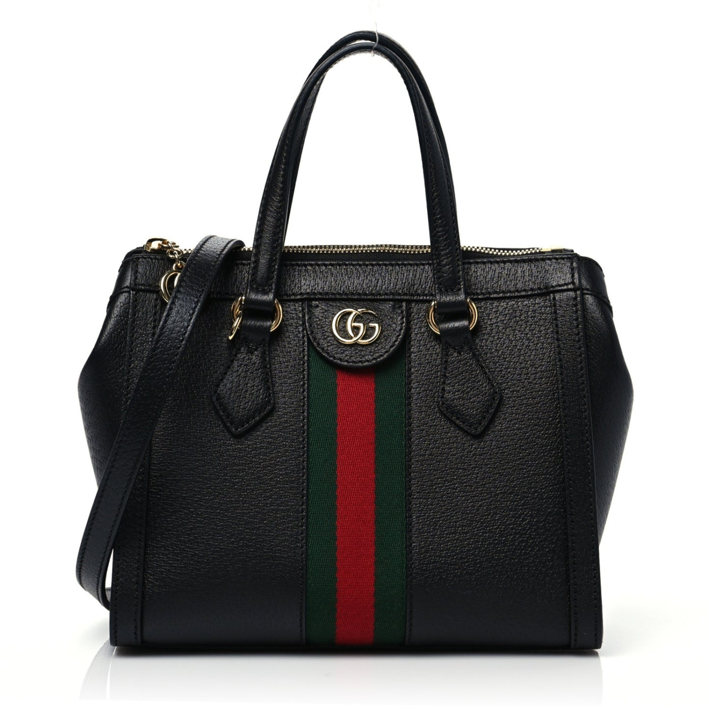 Textured Calfskin Web Small Ophidia Tote Bag Black