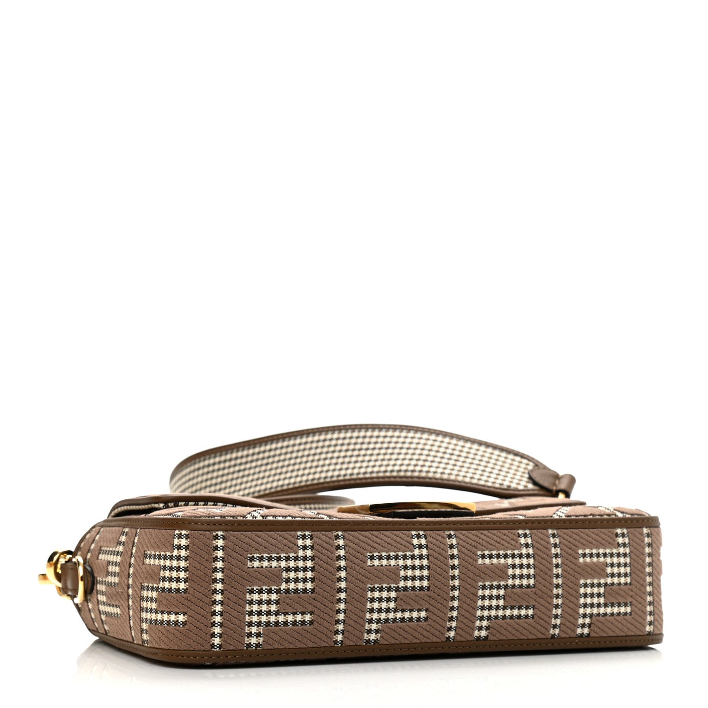 Wool Vitello King Houndstooth FF Embroidered Baguette Beige Moro