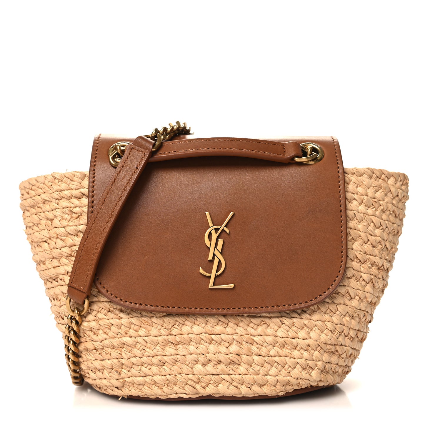 Raffia Calfskin Mini Panier Shoulder Bag Natural Brick