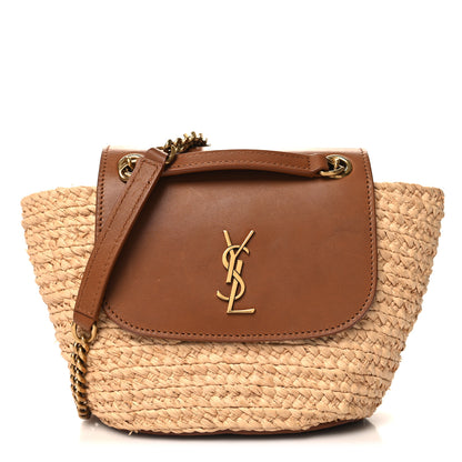 Saint Laurent Raffia Calfskin Mini Panier Shoulder Bag Natural Brick 1 of 9