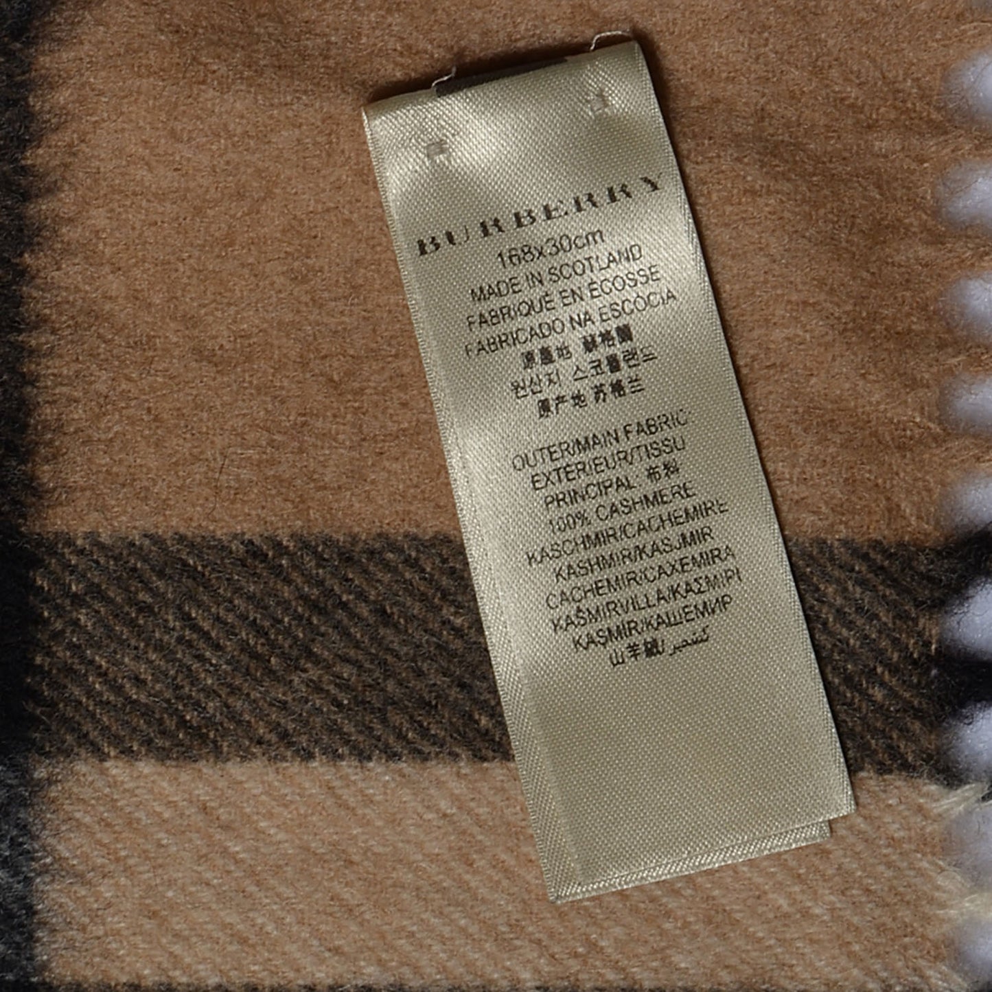 Cashmere Giant Check Fringe Scarf Camel