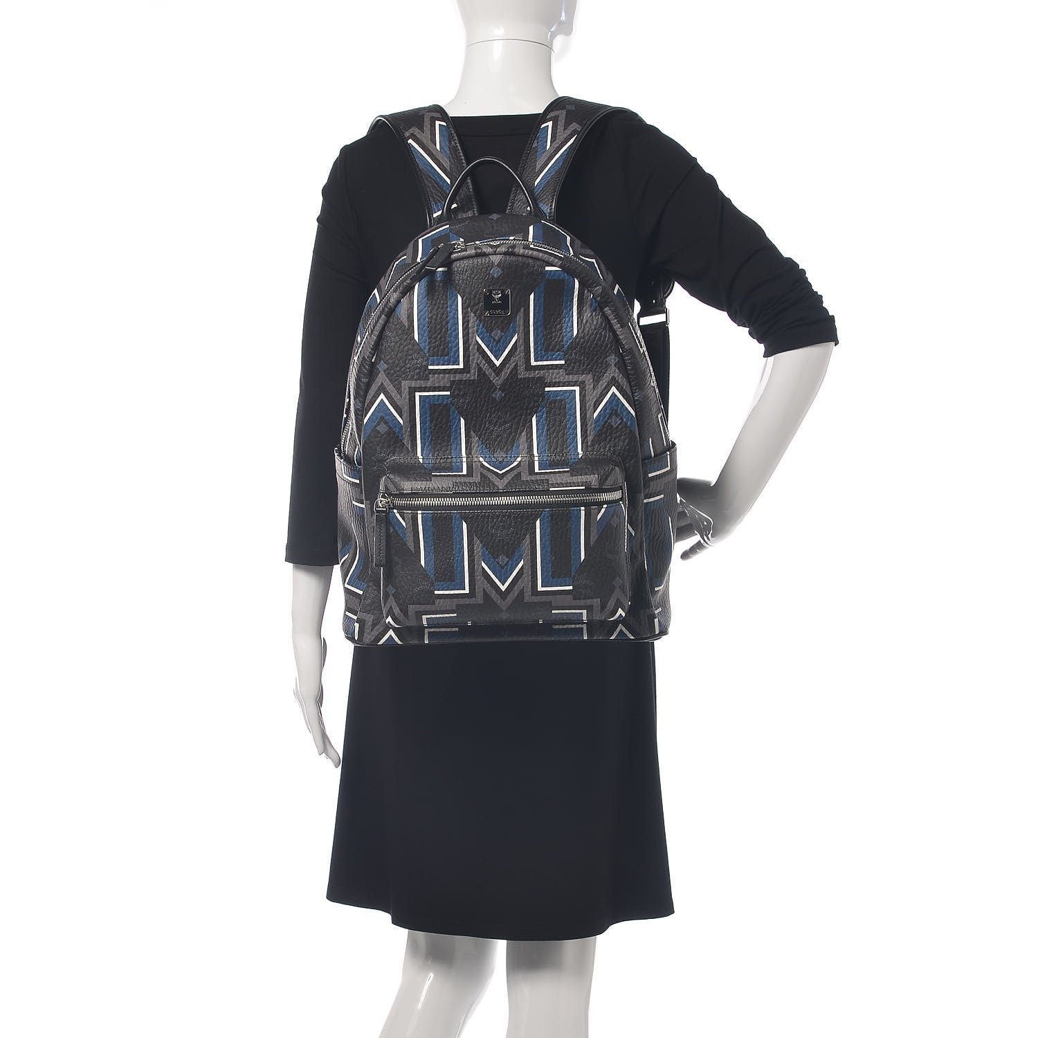 MCM Visetos Gunta Striped Printed Medium Stark Backpack Black 3 of 11