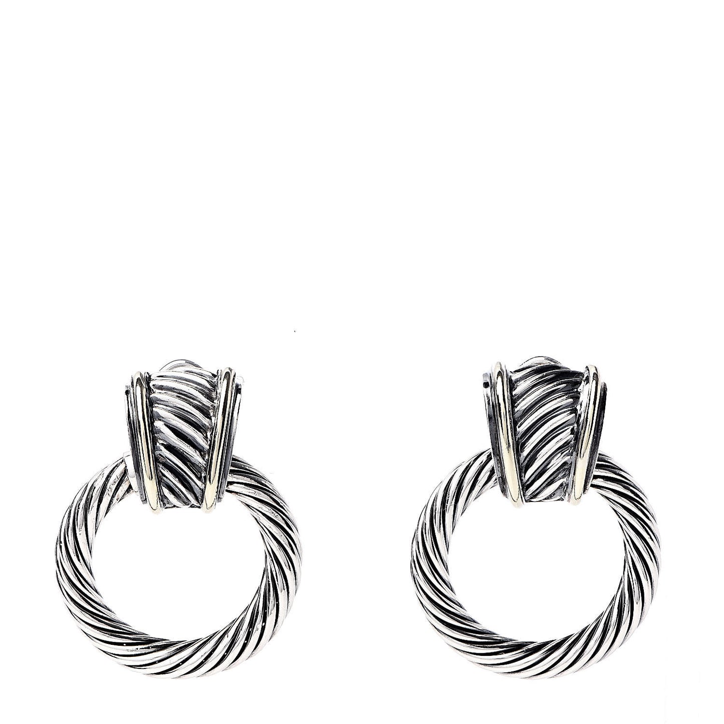 Sterling Silver 14K Yellow Gold Door Knocker Cable Earrings