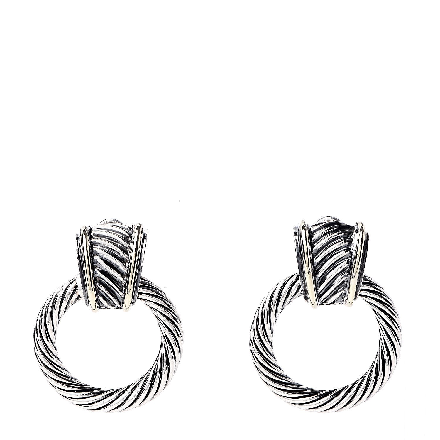David Yurman Sterling Silver 14K Yellow Gold Door Knocker Cable Earrings 1 of 5