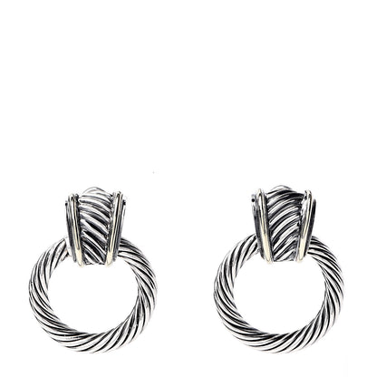 David Yurman Sterling Silver 14K Yellow Gold Door Knocker Cable Earrings 1 of 5