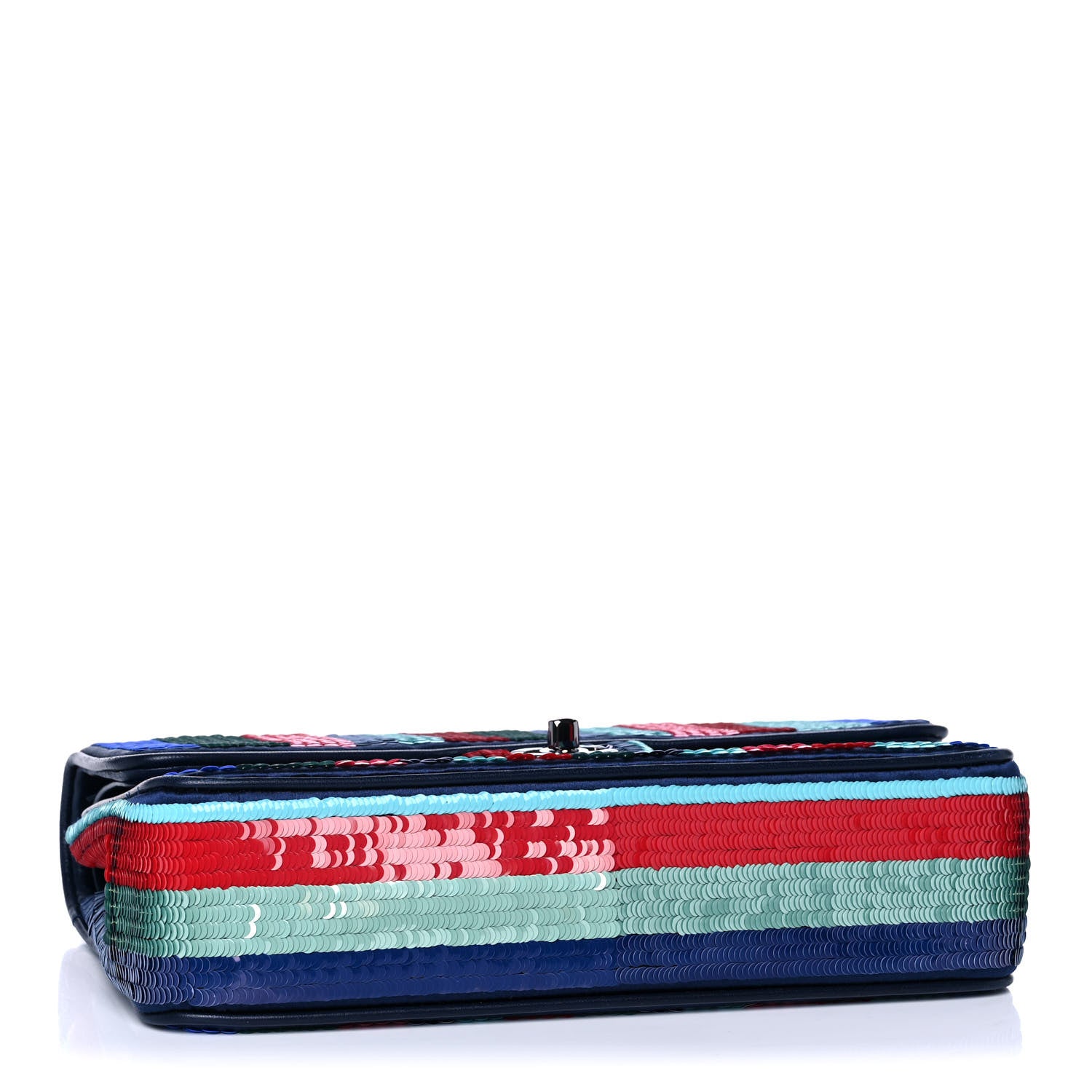 Chanel Sequin Lambskin Striped Medium Double Flap Blue Green Pink Red 4 of 12