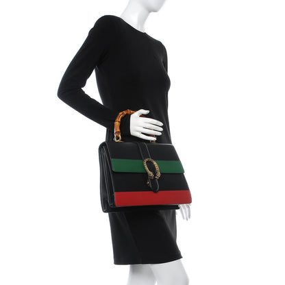 Gucci Calfskin Bamboo Web Large Dionysus Top Handle Bag Black Bright Evergreen Hibiscus Red 3 of 9