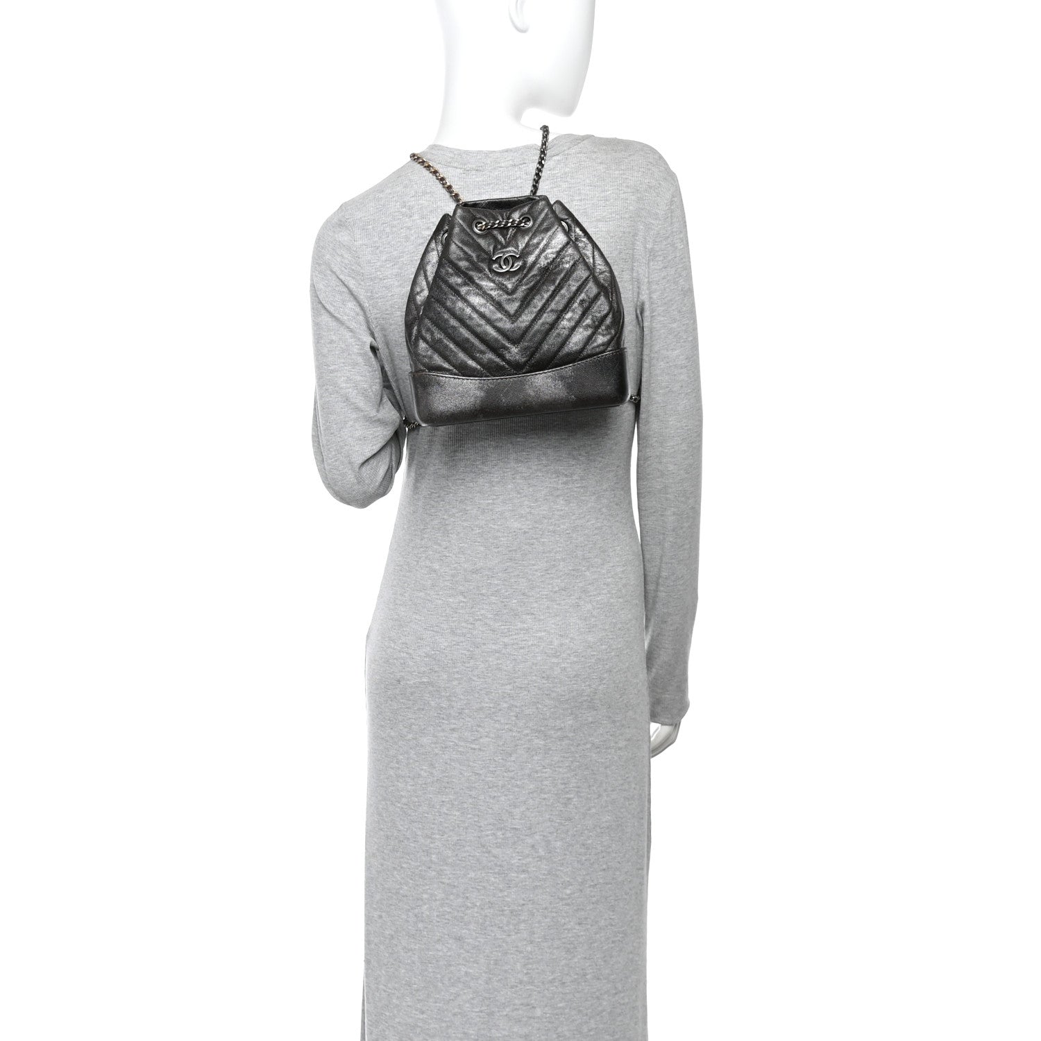 Chanel Metallic Grained Goatskin Chevron Quilted Gabrielle Backpack Dark Silver Gold 2 of 10