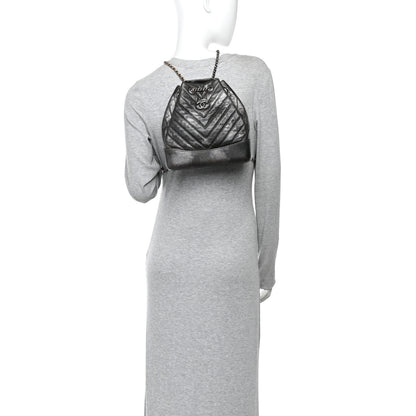 Chanel Metallic Grained Goatskin Chevron Quilted Gabrielle Backpack Dark Silver Gold 2 of 10