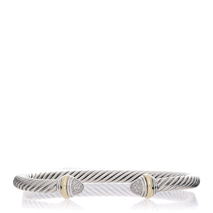 David Yurman Sterling Silver 14K Yellow Gold Diamond 5mm Cable Classics Bracelet 1 of 7