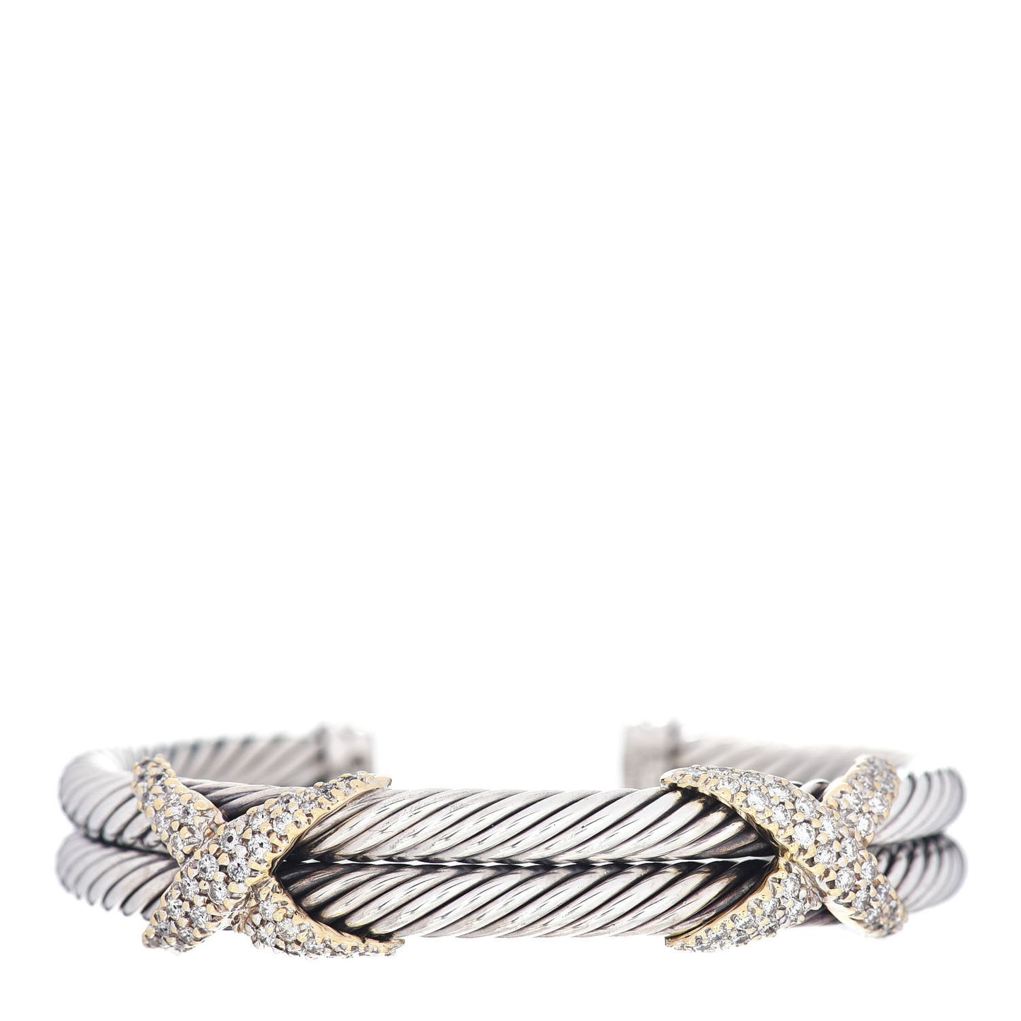 Sterling Silver 18K Yellow Gold Diamond Double X Cable Bracelet