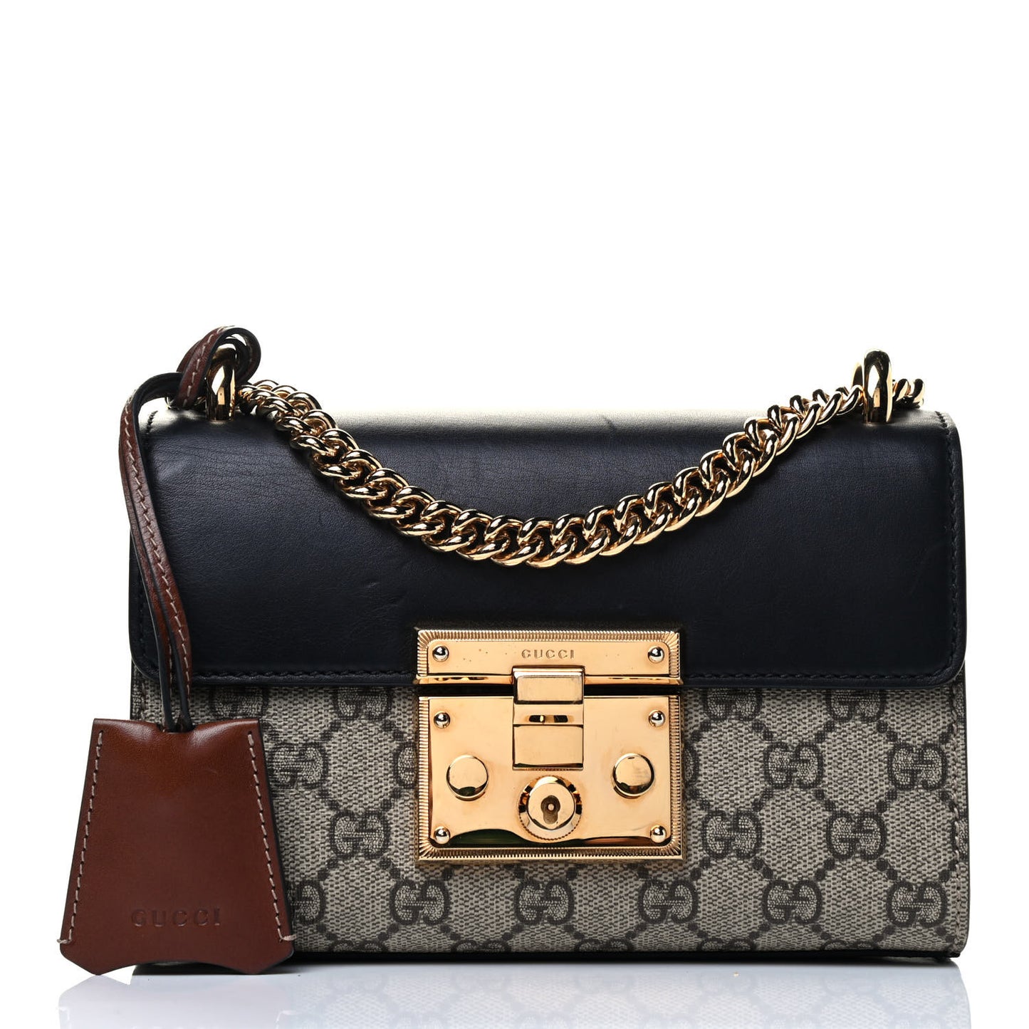 GG Supreme Monogram Calfskin Small Padlock Shoulder Bag Beige Black Cuir