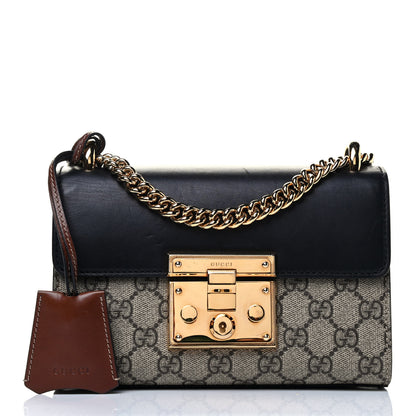 Gucci GG Supreme Monogram Calfskin Small Padlock Shoulder Bag Beige Black Cuir 1 of 4