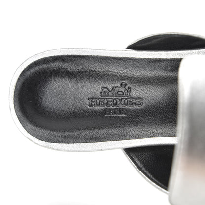 Hermes Metallic Nappa Trocadero Mule 37.5 Gris Argento 7 of 8