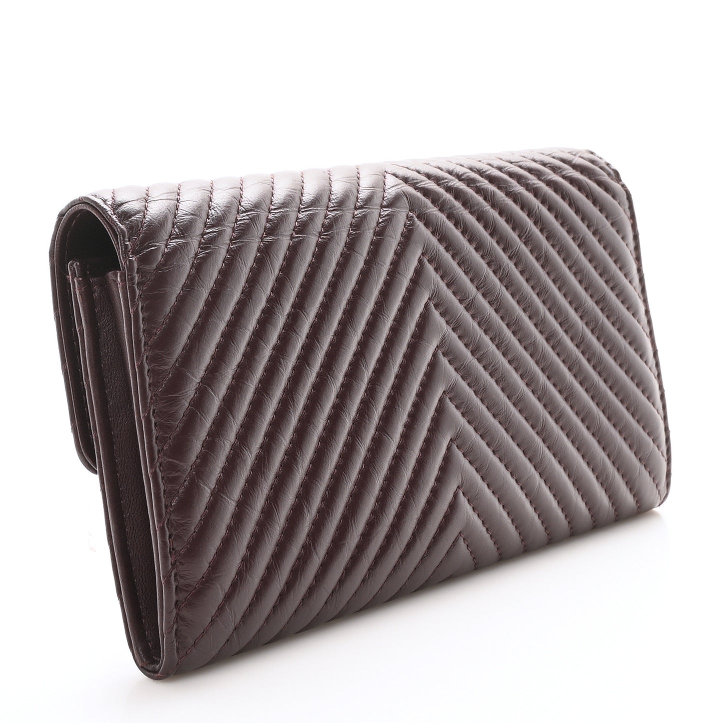 Aged Calfskin Chevron Quilted 2.55 Reissue Flap Wallet Burgundy