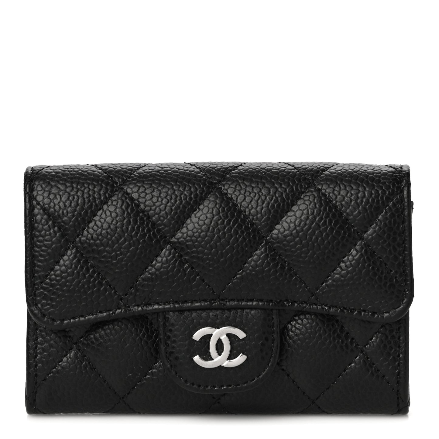 Caviar Quilted Flap Card Holder Wallet Black