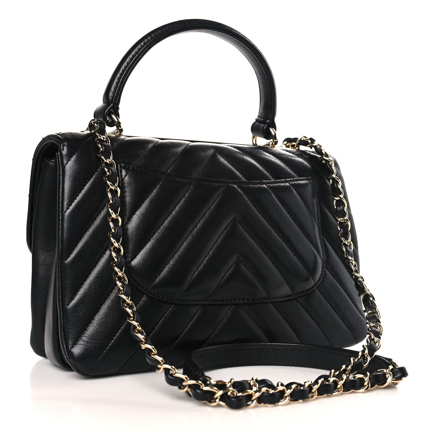 Lambskin Chevron Quilted Small Trendy CC Dual Handle Flap Bag Black