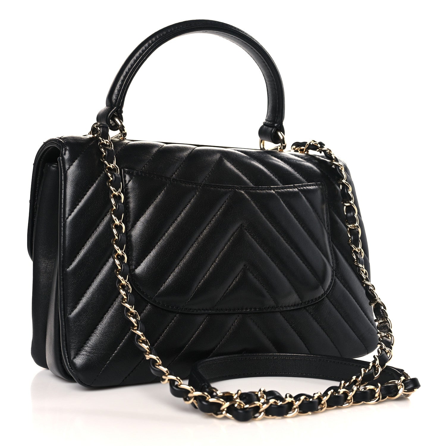 Chanel Lambskin Chevron Quilted Small Trendy CC Dual Handle Flap Bag Black 3 of 9