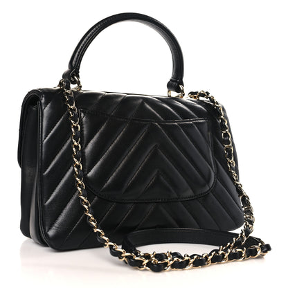 Chanel Lambskin Chevron Quilted Small Trendy CC Dual Handle Flap Bag Black 3 of 9