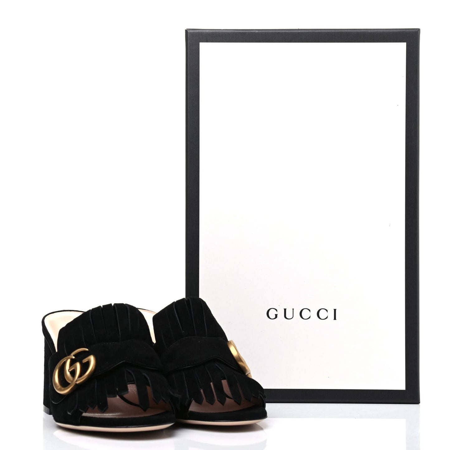 Kid Scamosciato GG Marmont Fringe 75mm Slide Sandals 35 Black