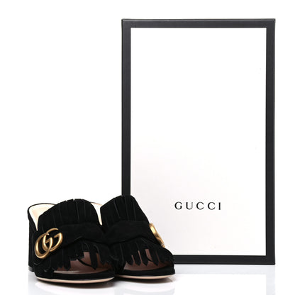 Gucci Kid Scamosciato GG Marmont Fringe 75mm Slide Sandals 35 Black 8 of 8