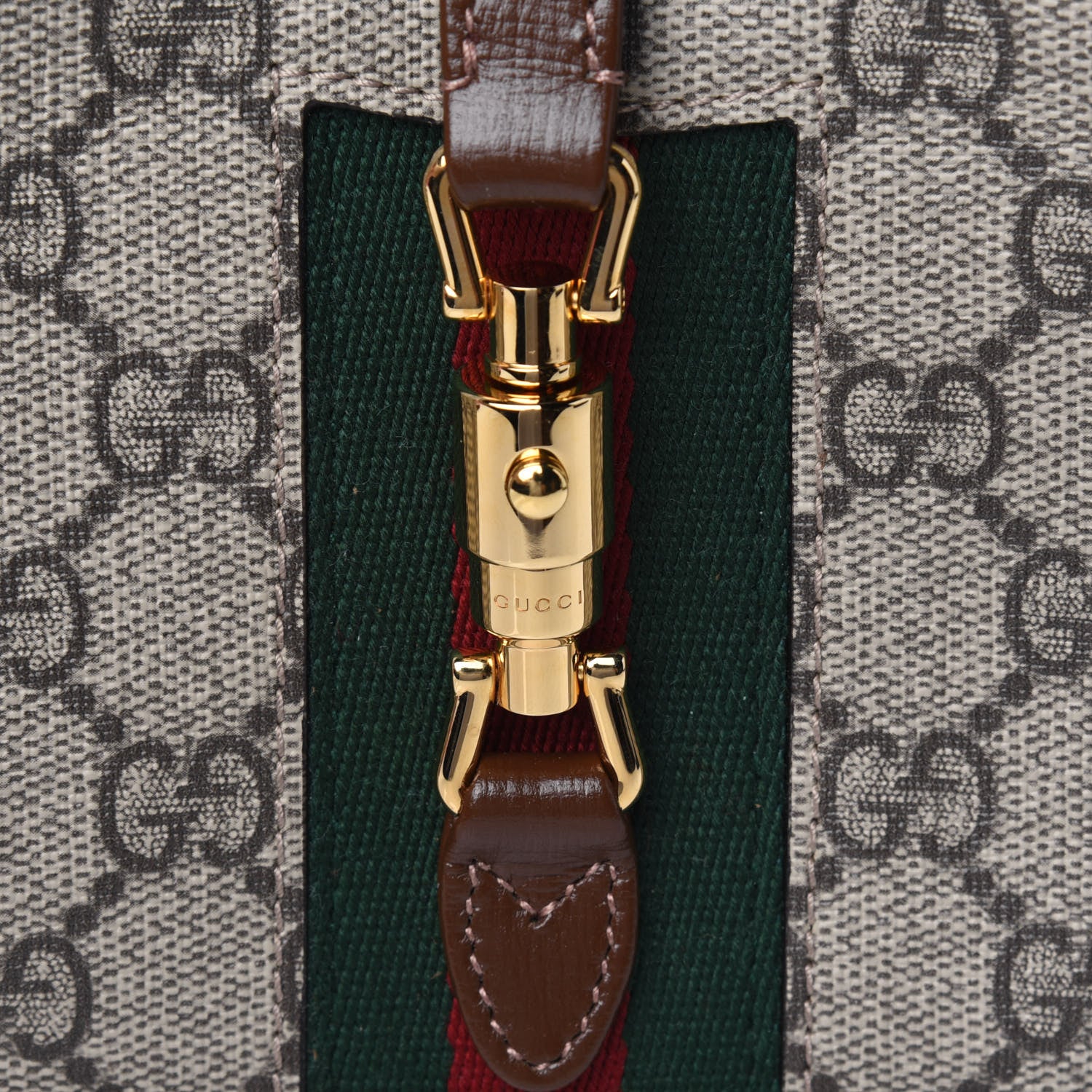 Gucci GG Supreme Monogram Azalea Calfskin Web Mini Jackie 1961 Hobo Beige Ebony Brown Sugar 10 of 11