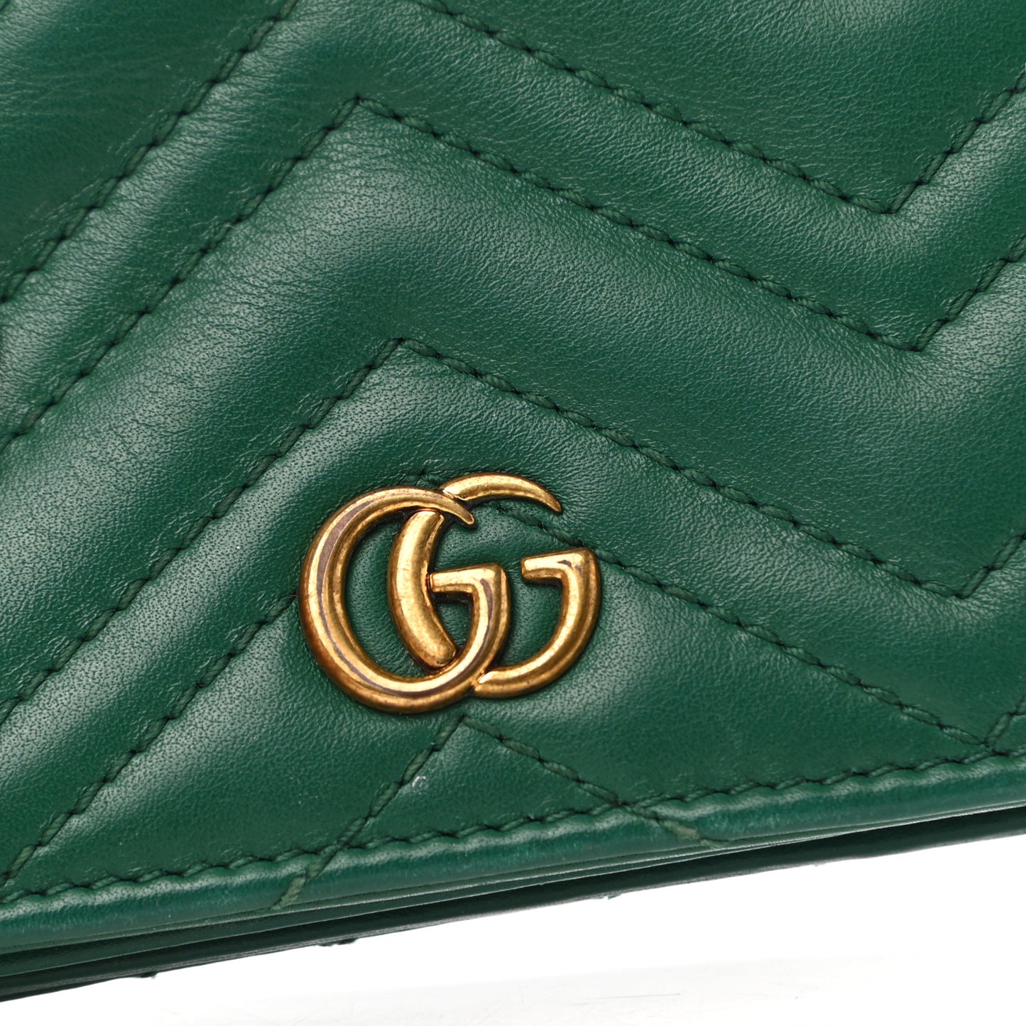 Calfskin Matelasse GG Marmont Card Case Wallet Emerald