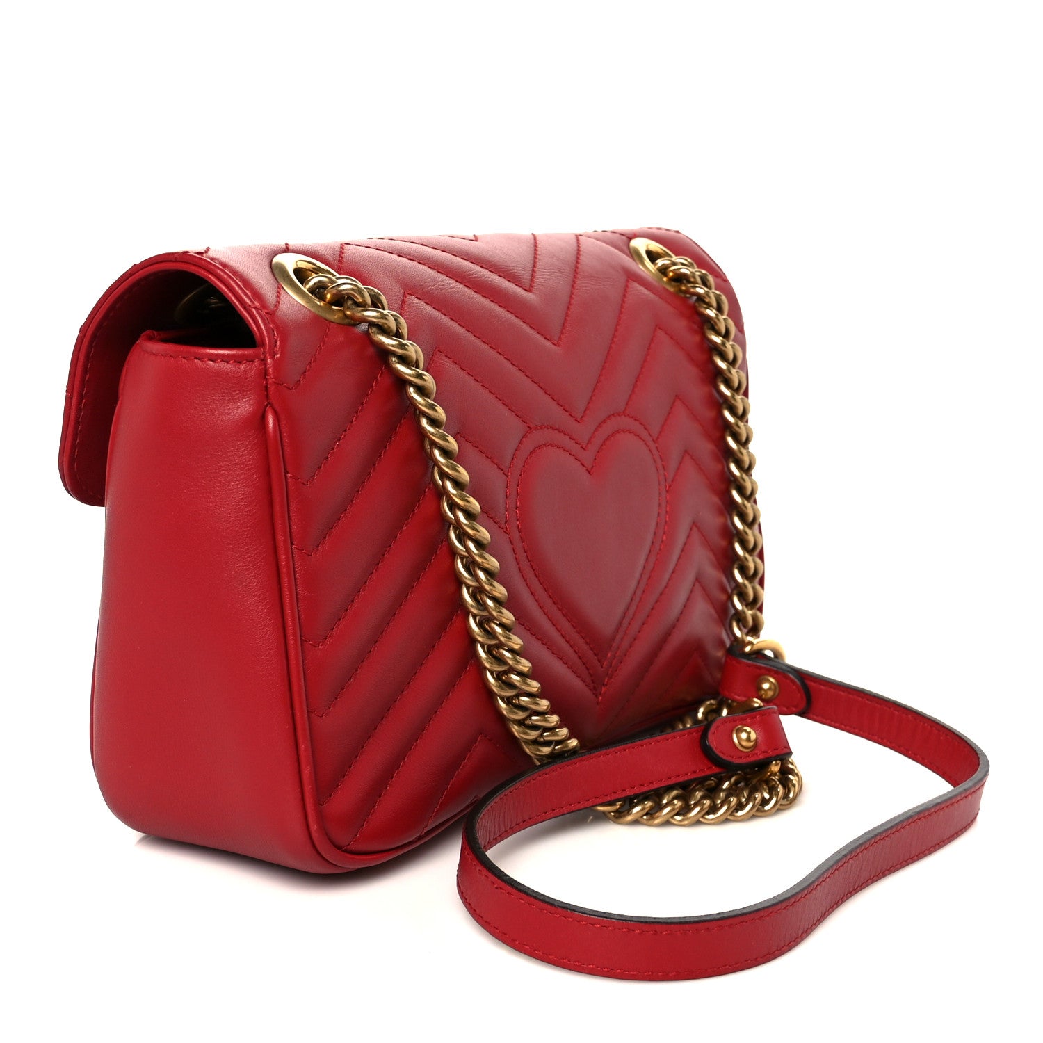 Gucci Calfskin Matelasse Small GG Marmont Shoulder Bag Hibiscus Red 3 of 11