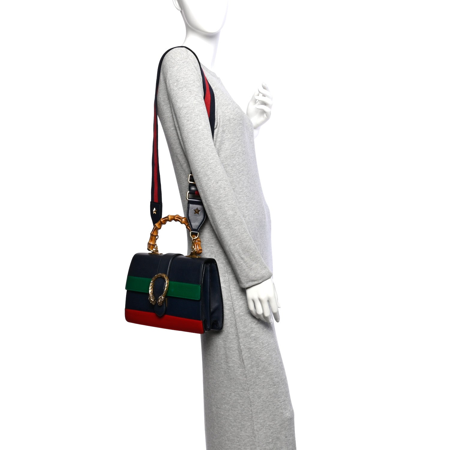 Gucci Moon Calfskin Bamboo Web Medium Dionysus Top Handle Bag Blue Emerald Hibiscus Red 2 of 13