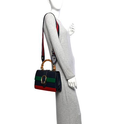 Gucci Moon Calfskin Bamboo Web Medium Dionysus Top Handle Bag Blue Emerald Hibiscus Red 2 of 13