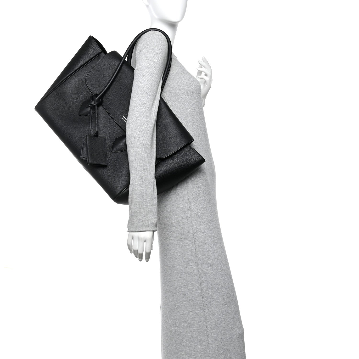Salvatore Ferragamo Hammered Calfskin XL East West Tote Bag Black