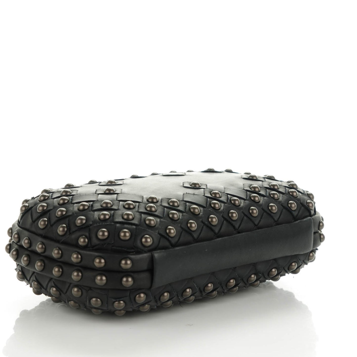 Waxy Nappa Intrecciato Knot Studded Clutch Nero