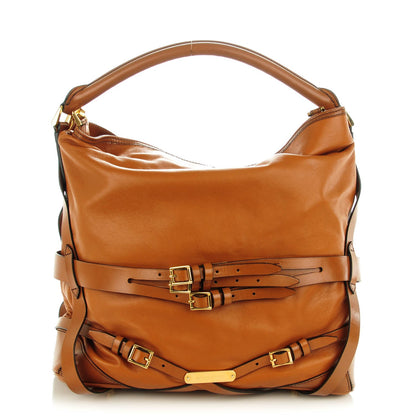 Burberry Soft Lambskin Bridle Calfskin Medium Gosford Hobo Tan 1 of 8
