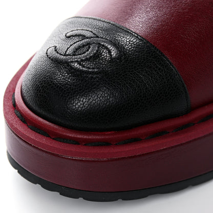 Chanel Shiny Calfskin Pearl Lace Up Combat Short Boots 35 Burgundy Black 10 of 13