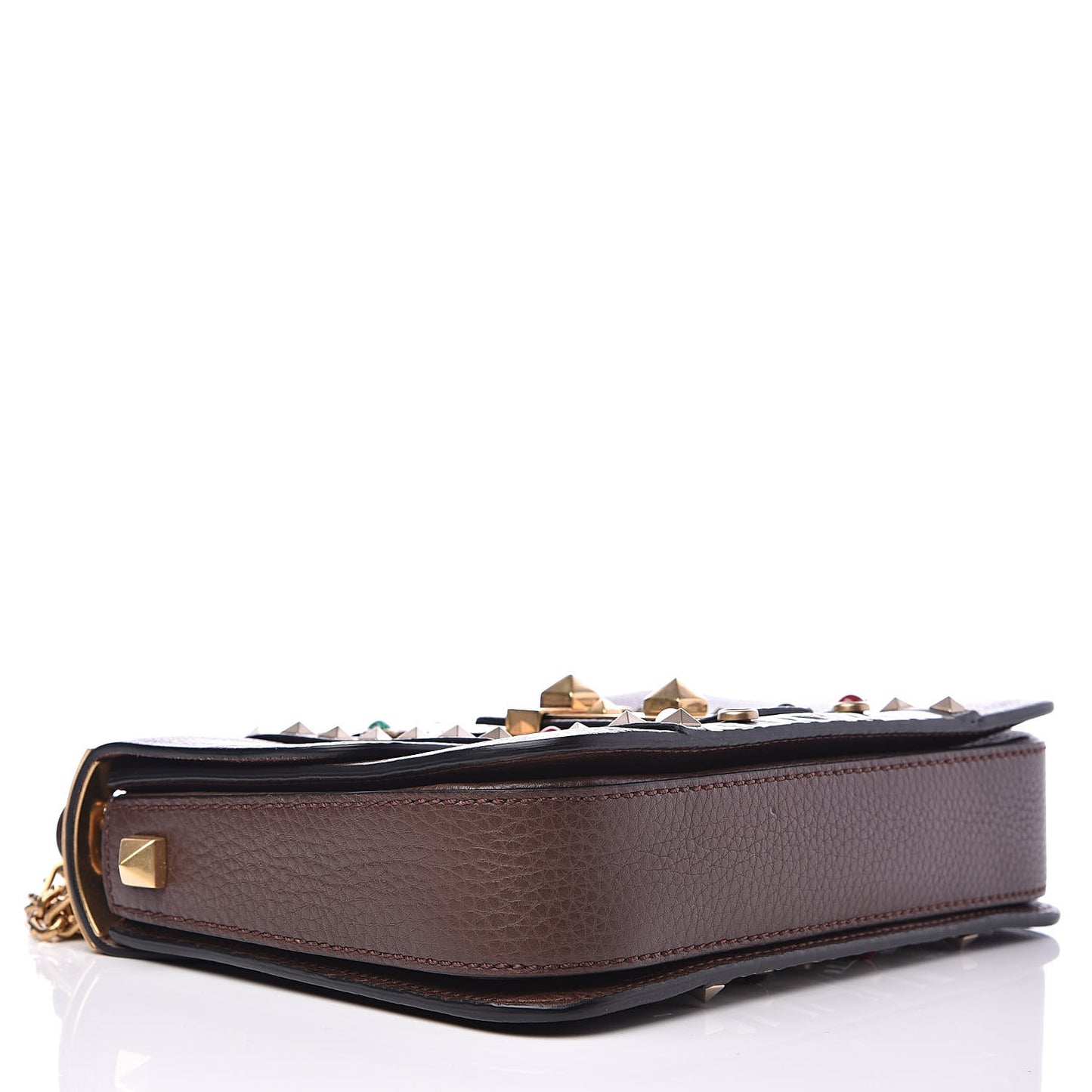 Grained Calfskin Tribal B-Rockstud Rolling Flap Cacao