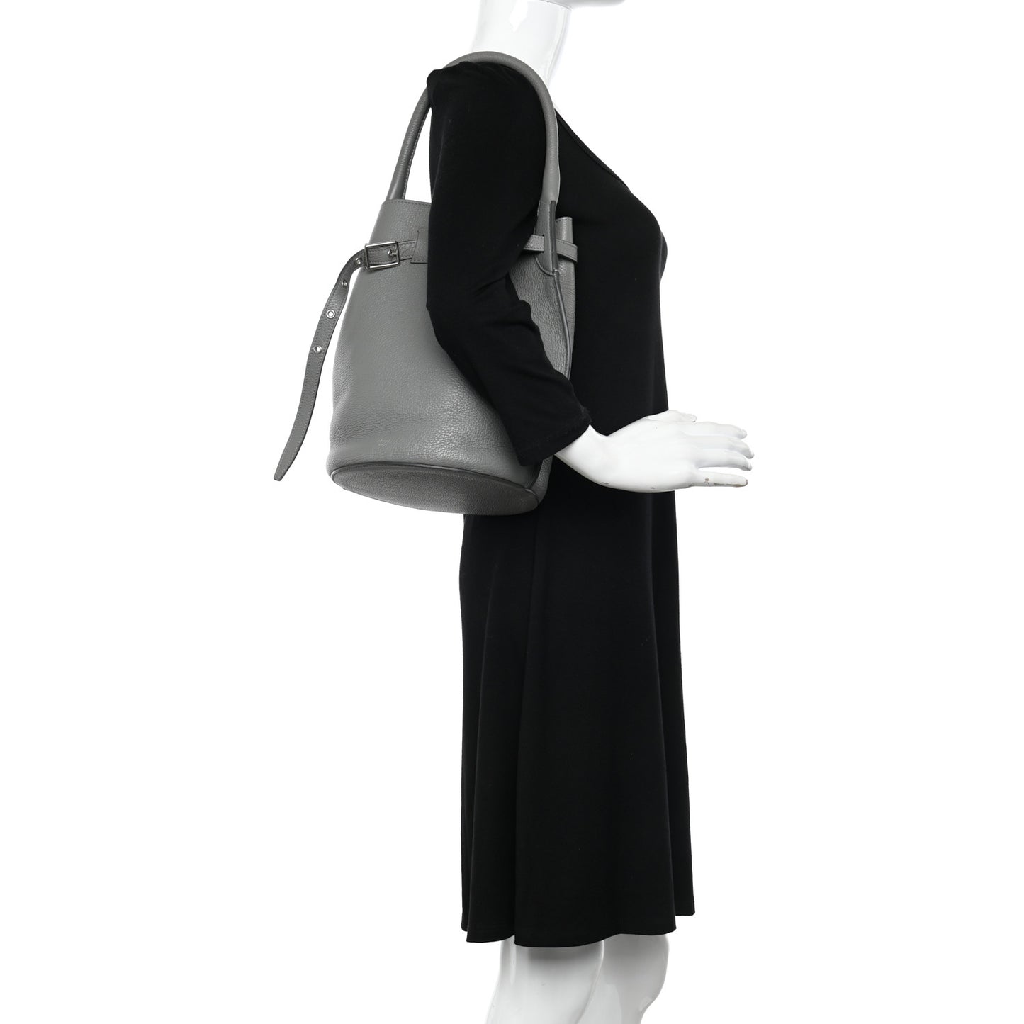 Supple Grained Calfskin Big Bag Bucket Grey