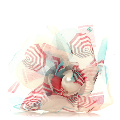 Chanel Silk Taffeta Camellia Brooch Pin Turquoise Red 1 of 4