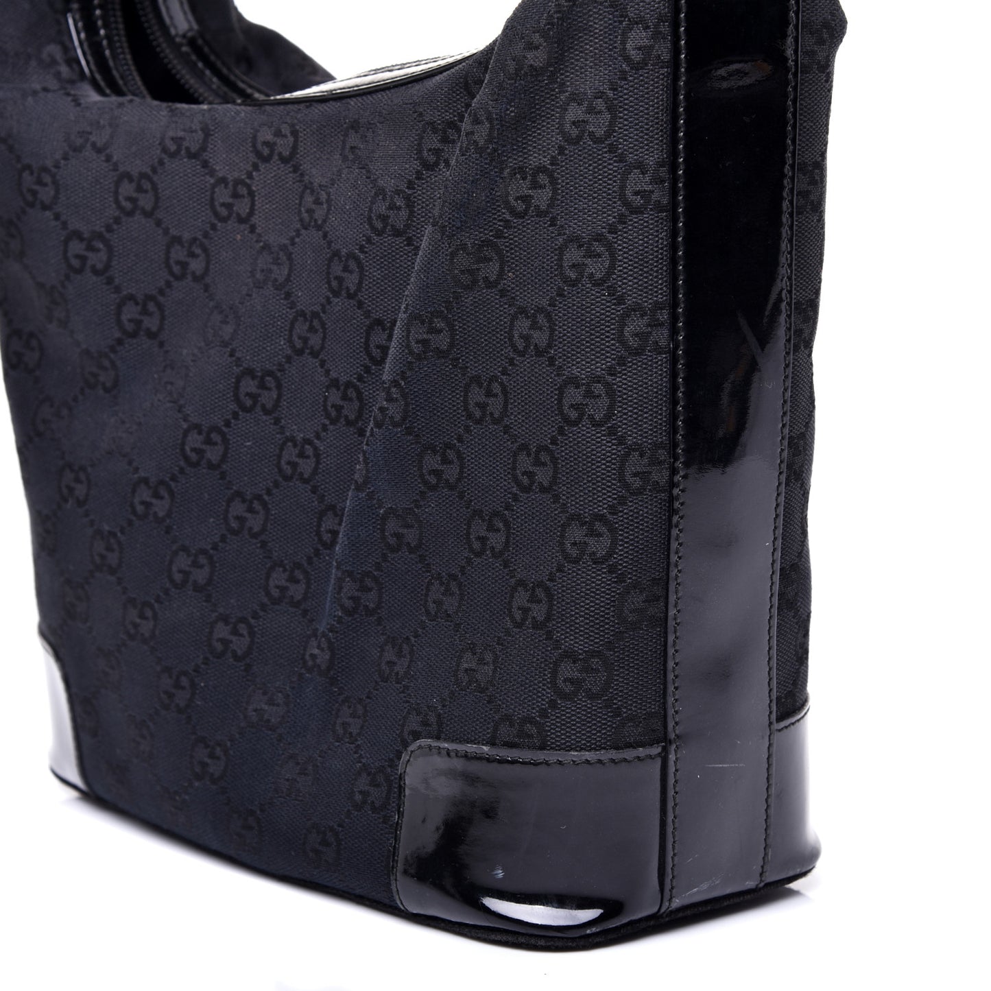 Canvas Patent Monogram Shoulder Bag Black
