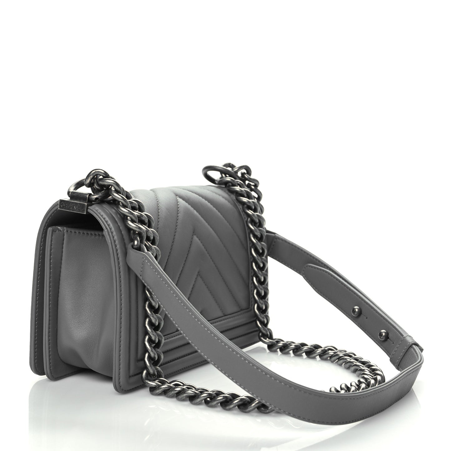 Calfskin Chevron Quilted Small Boy Flap Grey