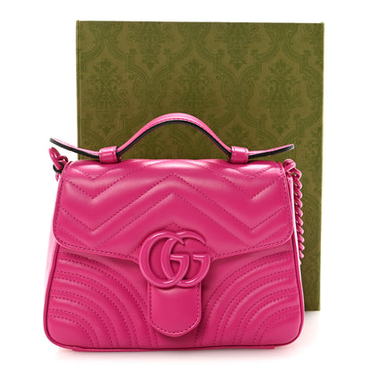 Gucci Calfskin Matelasse Monochrome Mini GG Marmont Top Handle Shoulder Bag Classic Fuxia 10 of 10