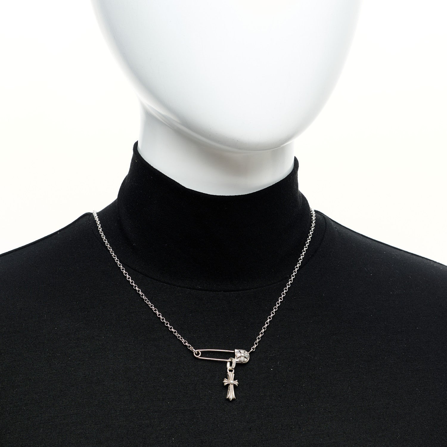 Chrome Hearts Sterling Silver Safety Pin Baby Fat Cross Pendant Necklace 2 of 6