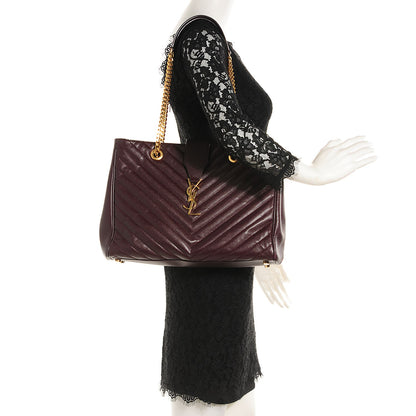 Saint Laurent Grain de Poudre Matelasse Chevron Monogram Shopping Bag Bordeaux 2 of 8