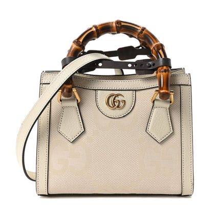Gucci Monogram Jumbo GG Textured Dollar Calfskin Web Mini Diana Tote Bag Off White 1 of 10