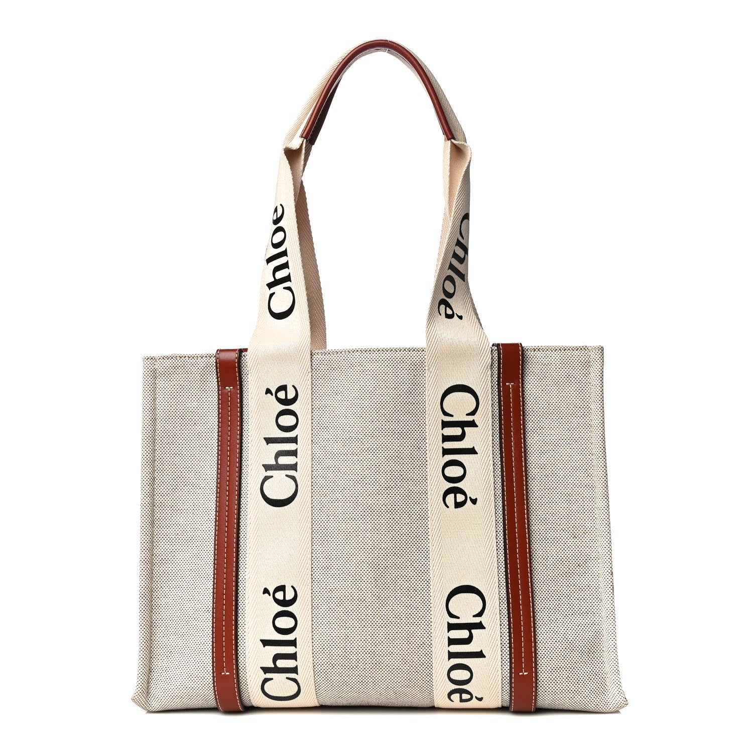 Chloe Cotton Calfskin Medium Woody Ribbon Tote White Brown 1 of 14