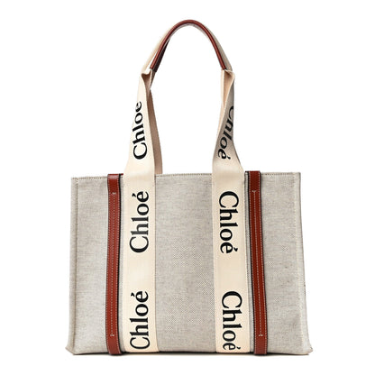 Chloe Cotton Calfskin Medium Woody Ribbon Tote White Brown 1 of 14