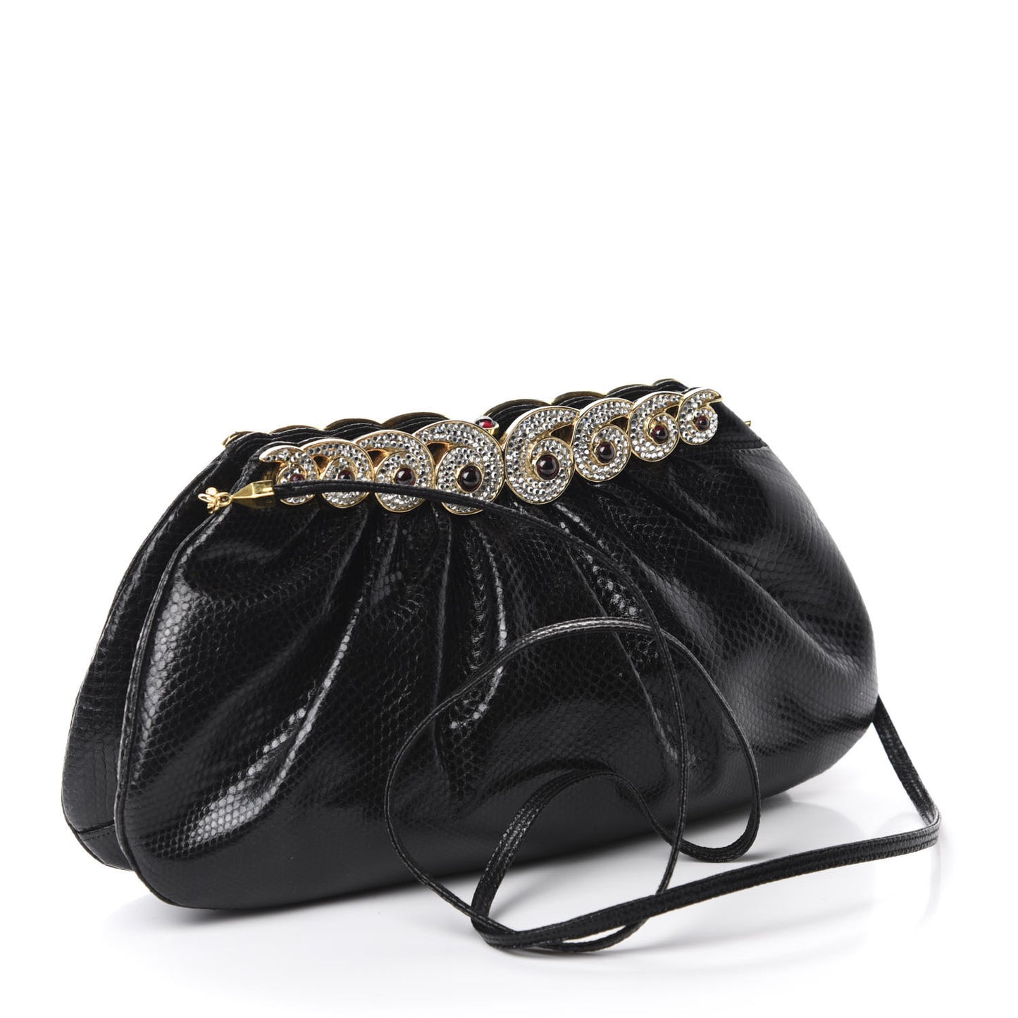 Snakeskin Pleated Crystal Evening Bag Black